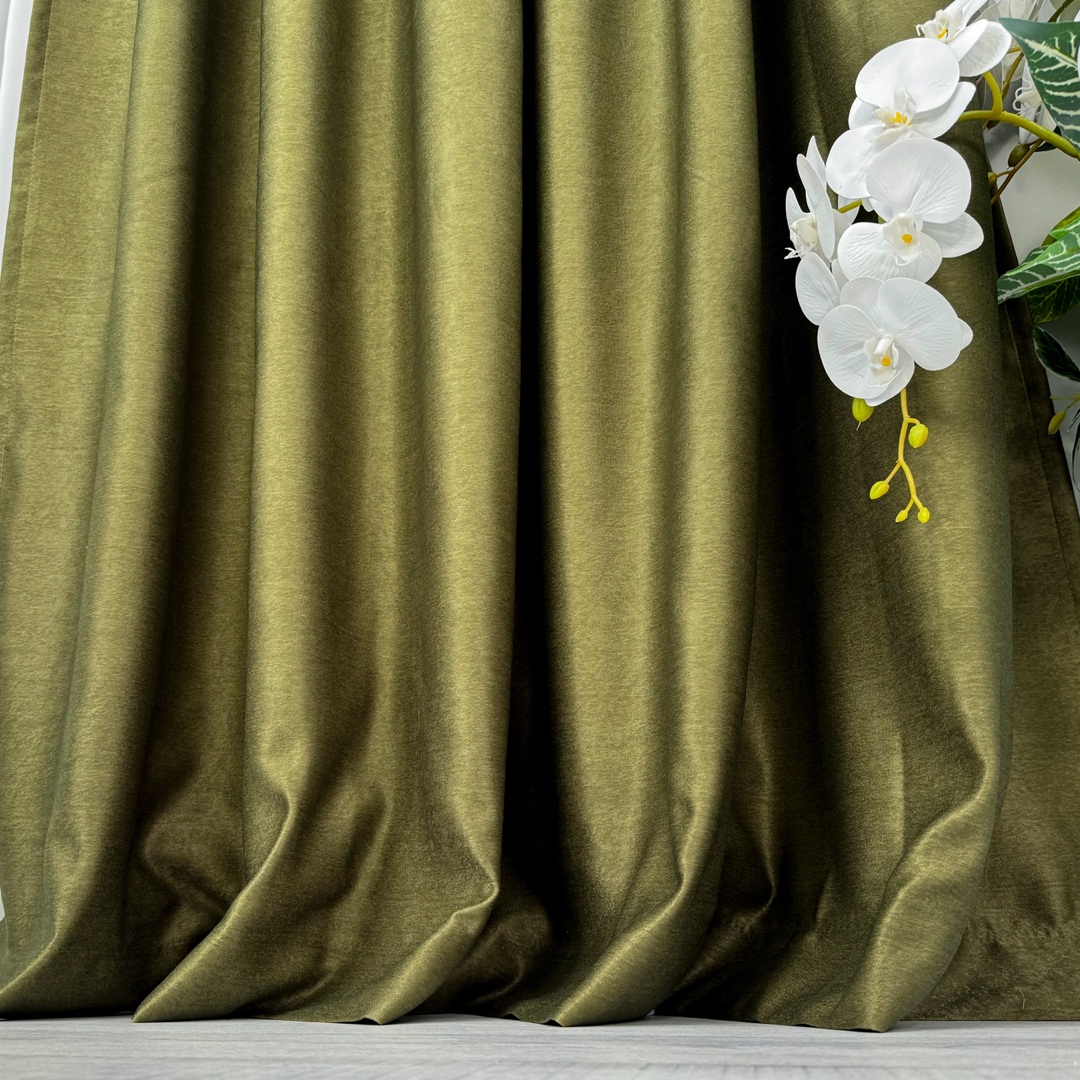 Poze Set 2 Draperii Soft Touch, cu Aspect Fin si Tenta Satinata, 140cm latime x 260cm inaltime, cu TIV LAT, Verde Kaki cumparamisim.ro