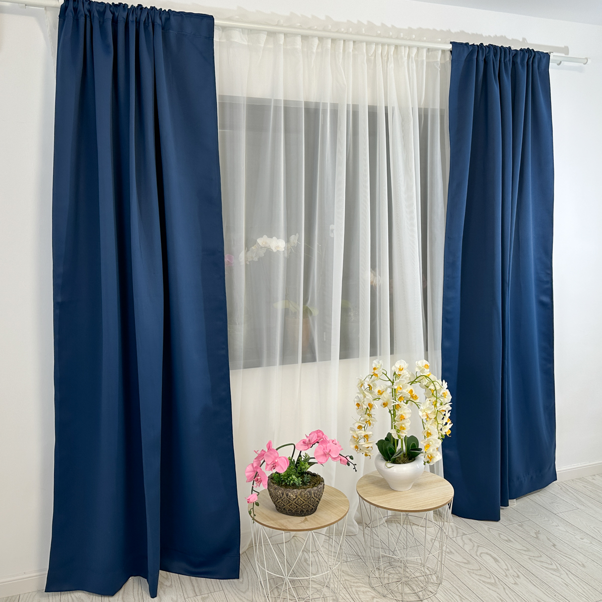 Poze Set 2 Draperii Blackout Satinata,140cm latime x 260cm inaltime, cu TIV LAT, Bleumarin cumparamisim.ro