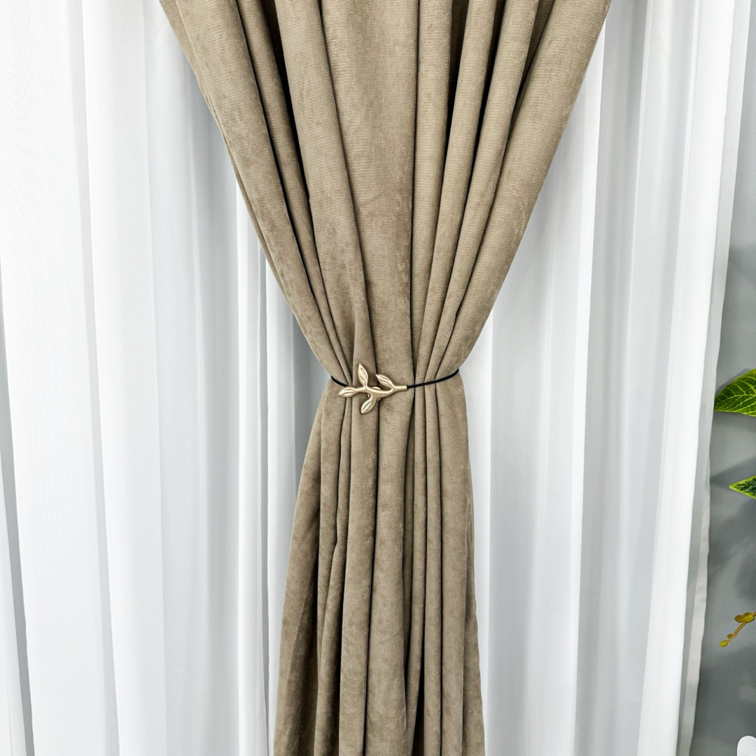 Poze Set 2 Draperii Blackout 80%, din Catifea cu Broderie, 140cm latime x 260cm inaltime, cu TIV LAT, Elite V2, Bej cumparamisim.ro