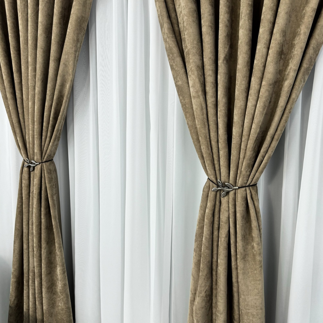 Poze Set 2 Draperii Blackout 80%, din Catifea cu Broderie, 140cm latime x 260cm inaltime, cu TIV LAT, Elite V3, Bej cumparamisim.ro