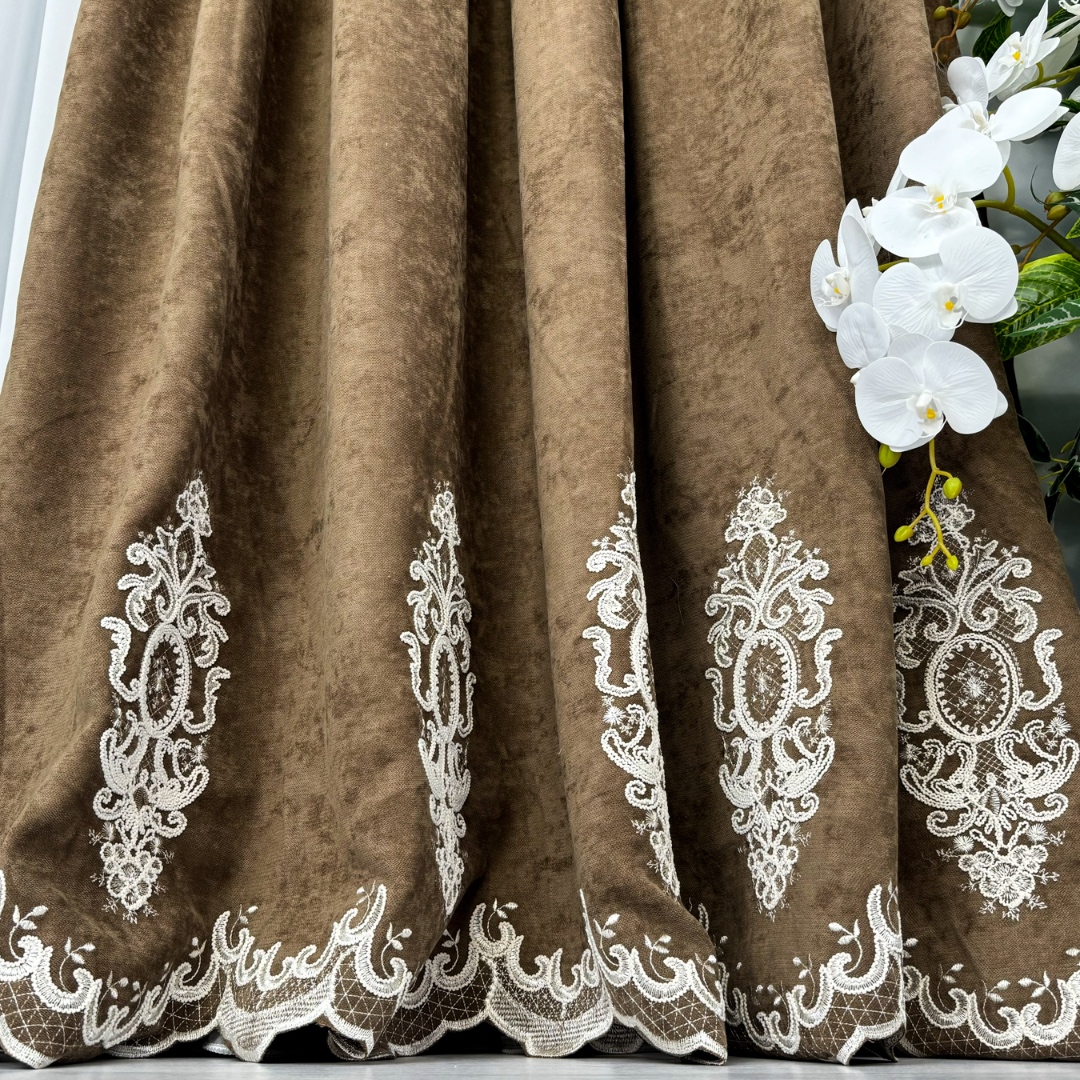 Poze Draperie Blackout 80%, din Catifea cu Broderie, 140cm latime x 260cm inaltime, cu TIV LAT, Elite V3, Maro cumparamisim.ro