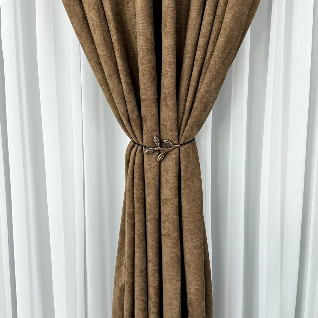 Poze Draperie Blackout 80%, din Catifea cu Broderie, 140cm latime x 260cm inaltime, cu TIV LAT, Elite V3, Maro cumparamisim.ro