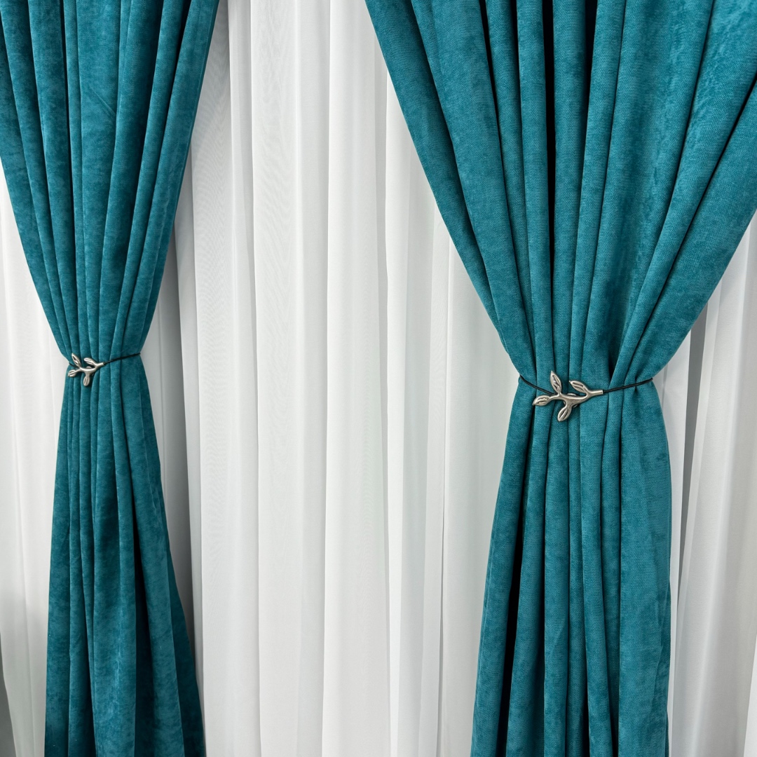Poze Set 2 Draperii Blackout 80%, din Catifea cu Broderie, 140cm latime x 260cm inaltime, cu TIV LAT, Elite V3, Turquoise cumparamisim.ro