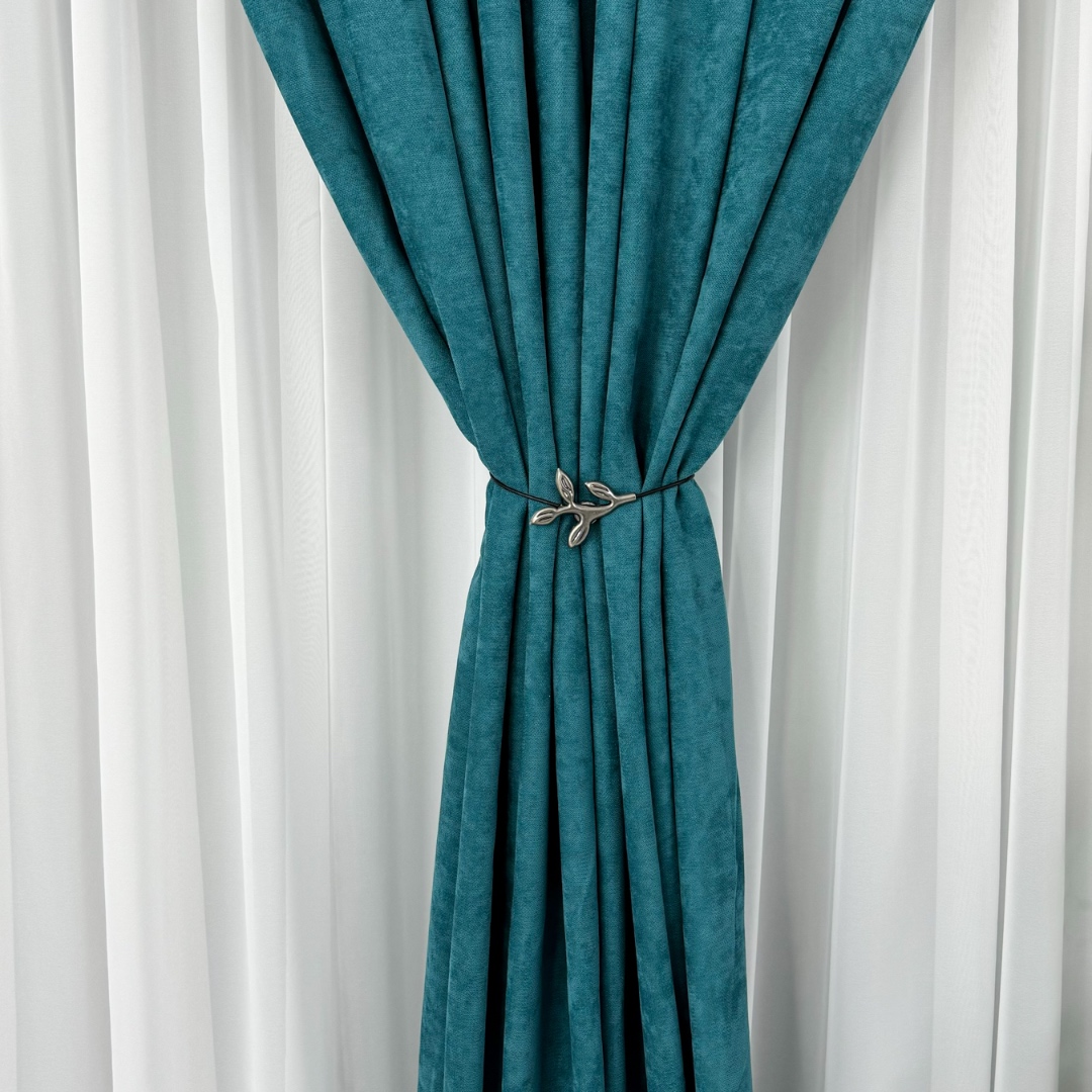 Poze Set 2 Draperii Blackout 80%, din Catifea cu Broderie, 140cm latime x 260cm inaltime, cu TIV LAT, Elite V3, Turquoise cumparamisim.ro