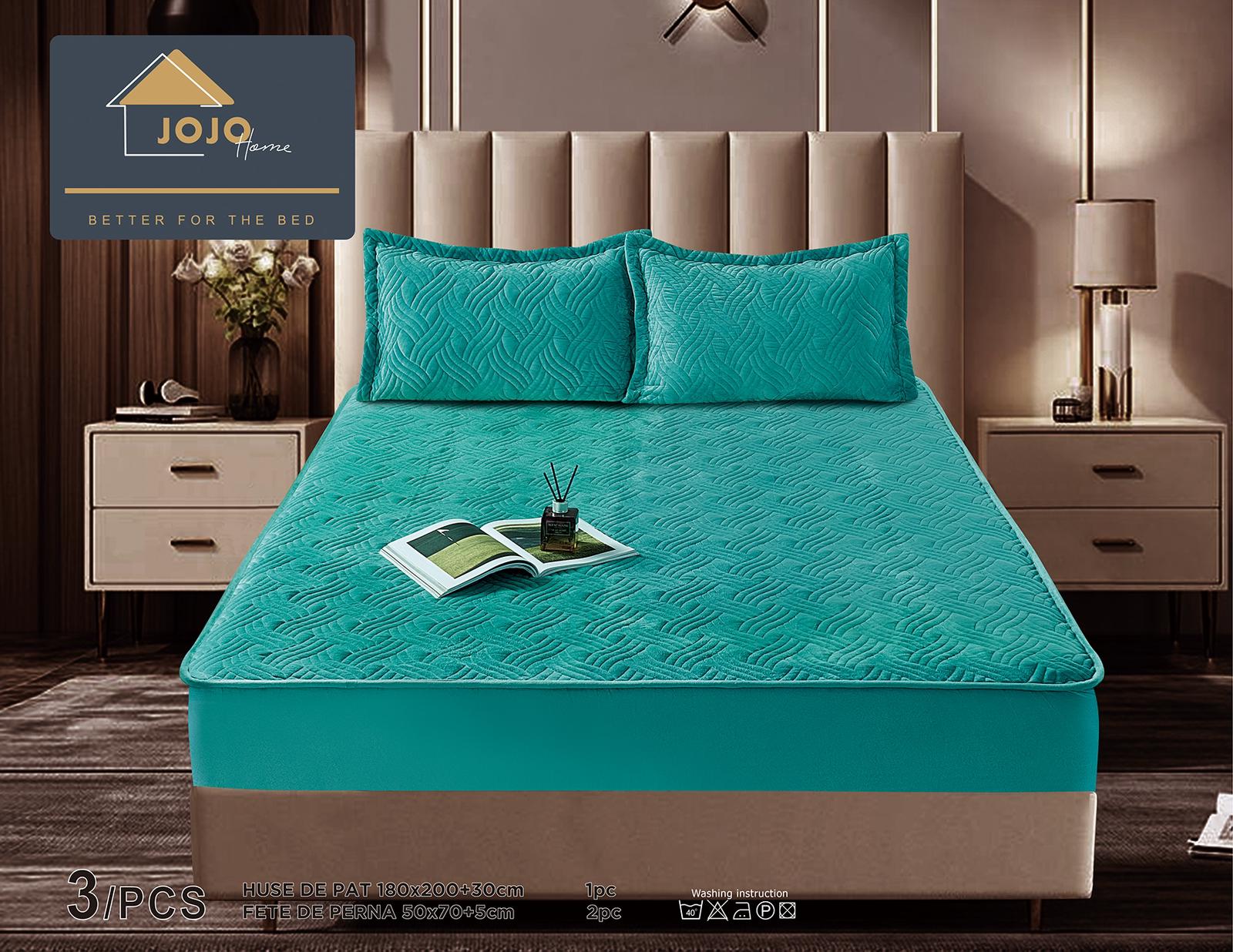 Poze Husã matlasatã tip topper din catifea, 180x200cm + 2 fete de perna 50x70cm, Turquoise cumparamisim.ro