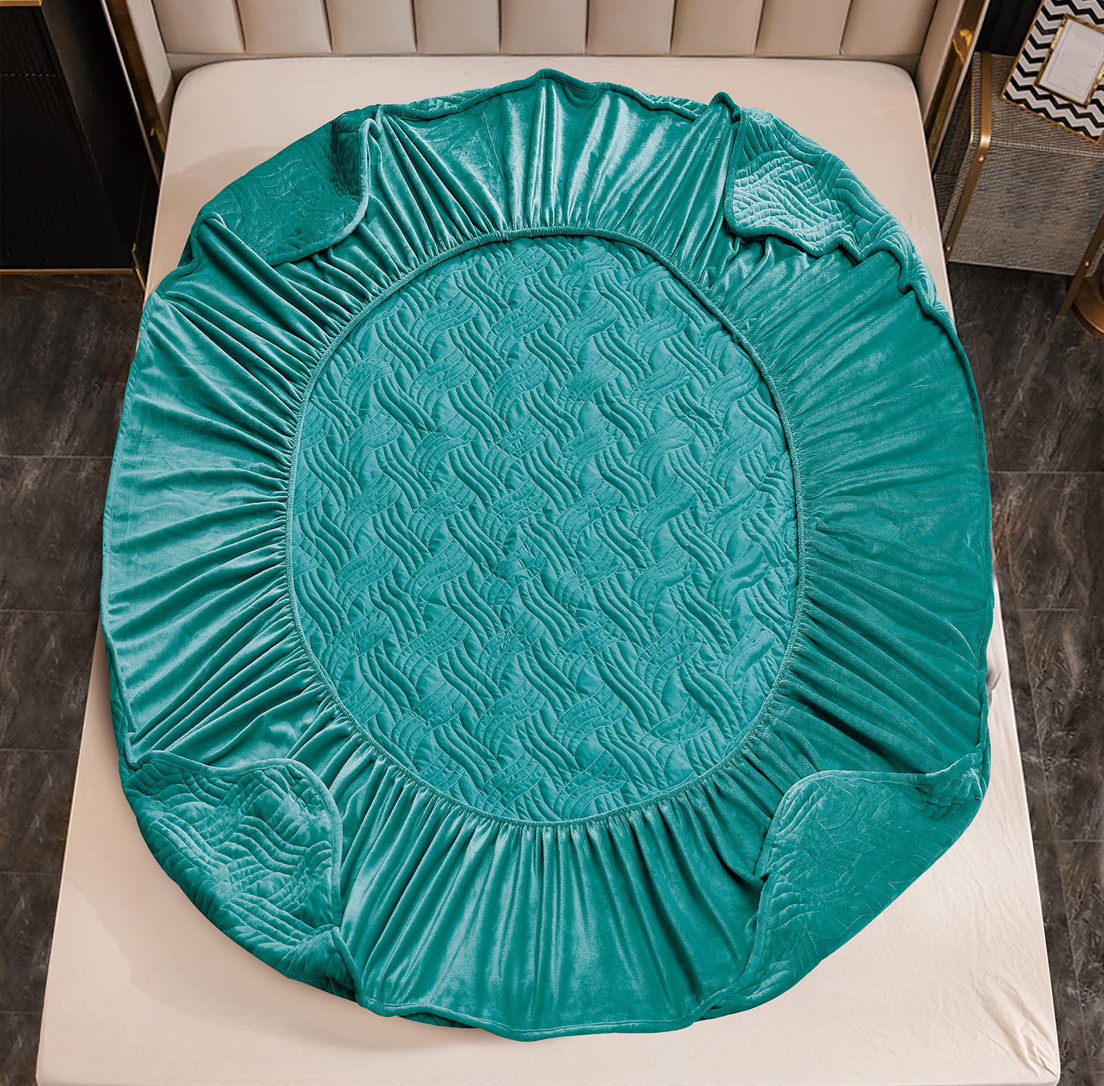 Poze Husã matlasatã tip topper din catifea, 180x200cm + 2 fete de perna 50x70cm, Turquoise cumparamisim.ro