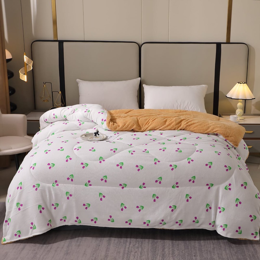 Poze Pilota Cocolino cu Blanita Bej Ultra Pufoasa, Matlasata, 200x230 cm – Caldura Instanta si Confort de Lux pentru Nopti Reci, Alb, flori cumparamisim.ro