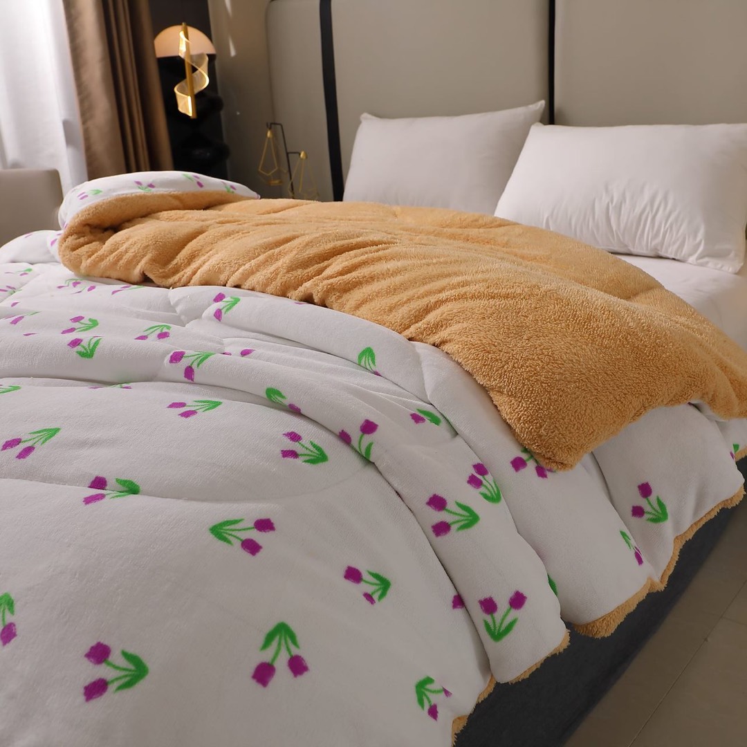 Poze Pilota Cocolino cu Blanita Bej Ultra Pufoasa, Matlasata, 200x230 cm – Caldura Instanta si Confort de Lux pentru Nopti Reci, Alb, flori cumparamisim.ro