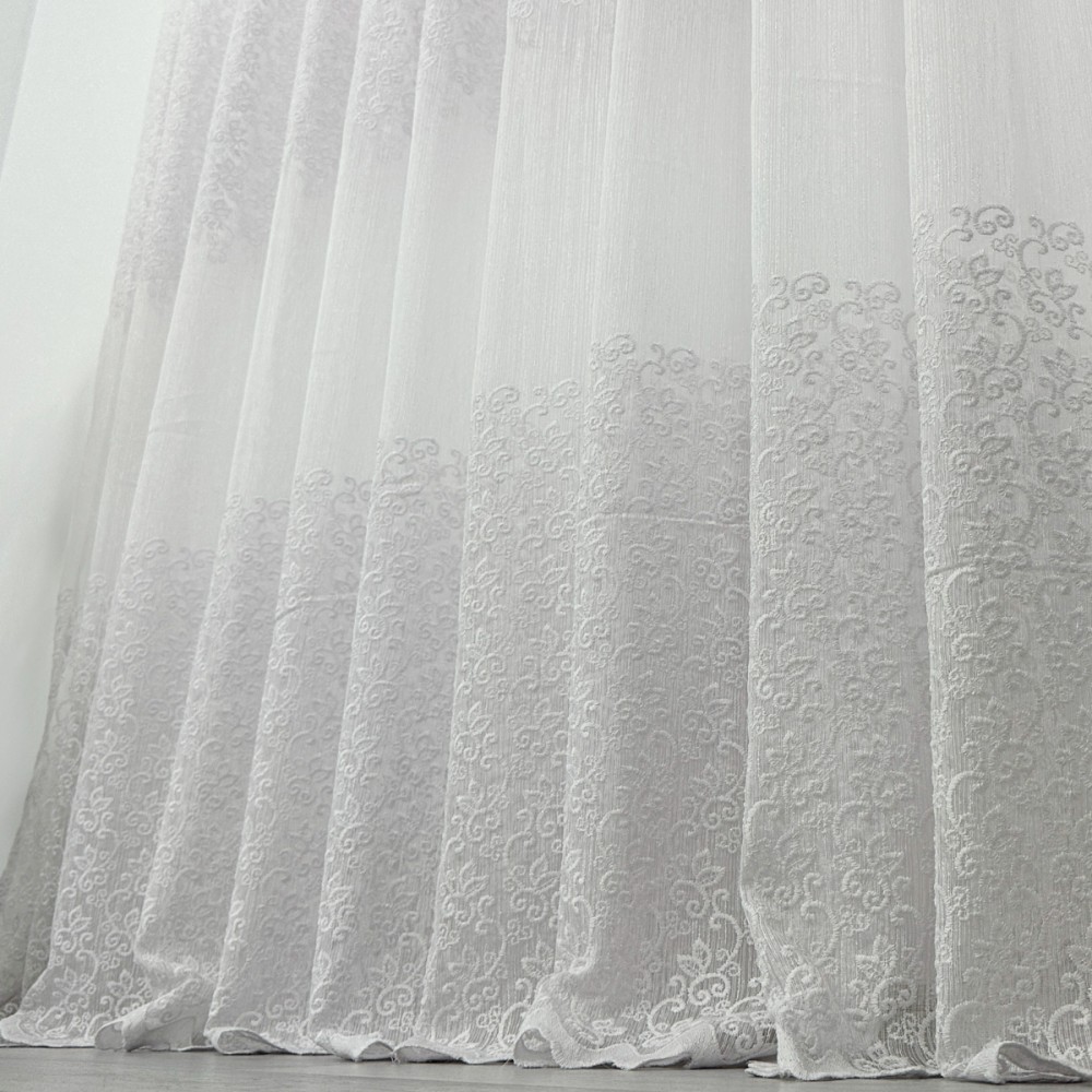 Perdea Florice tip IN cu Broderie, Alb, 140cm latime x 260cm inaltime, cu rejansa pt bara – imagine 2