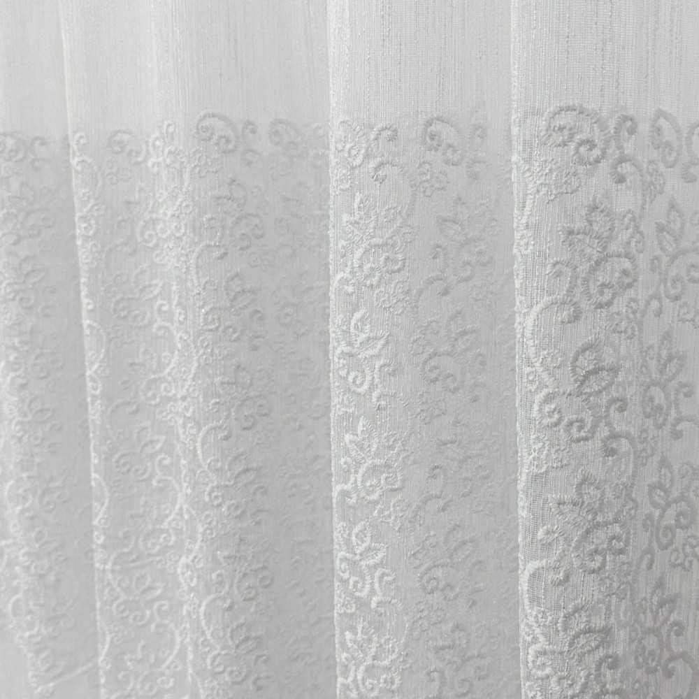 Perdea Florice tip IN cu Broderie, Alb, 140cm latime x 260cm inaltime, cu rejansa pt bara – imagine 6
