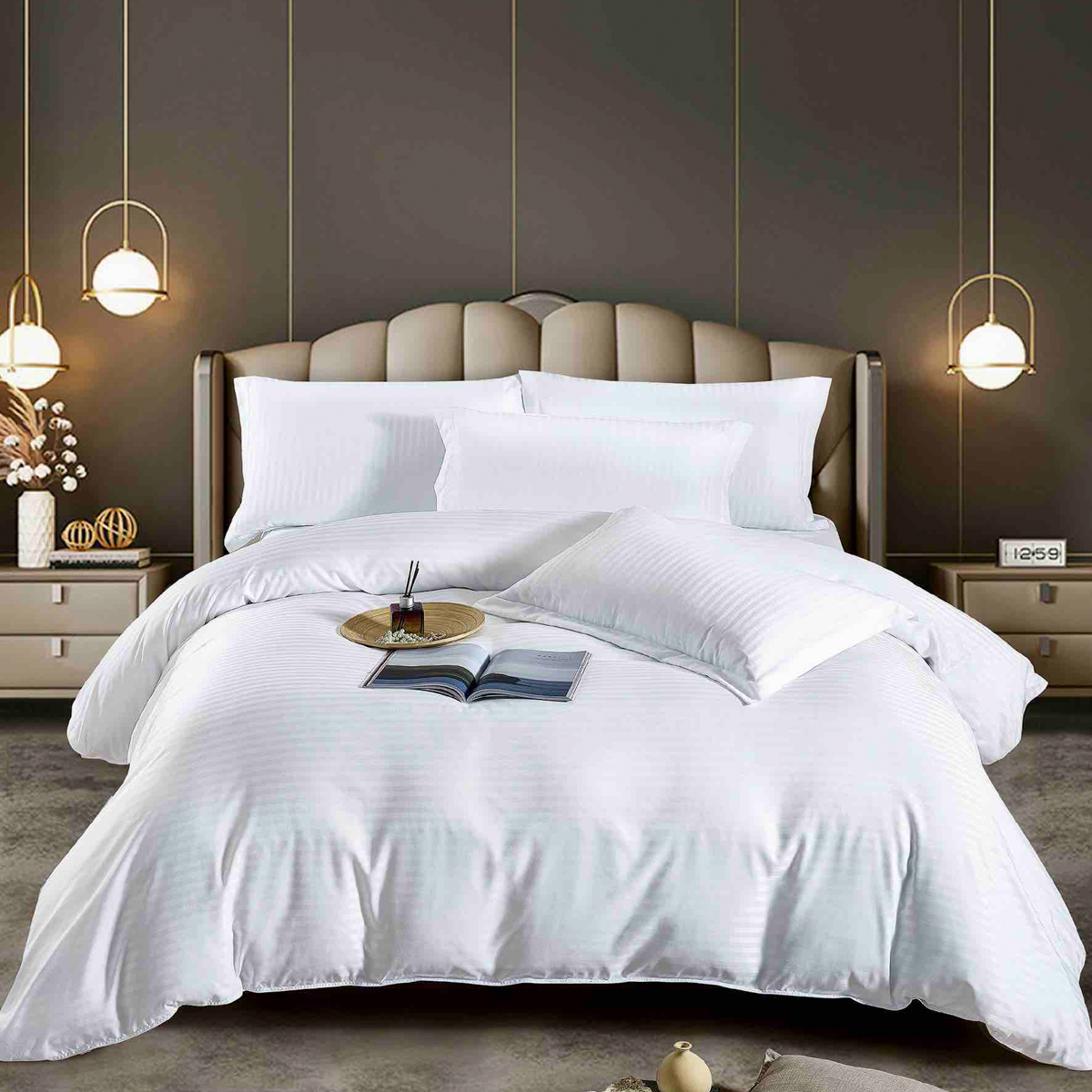 Poze Lenjerie HoReCa, pat single, Damasc Finetat Deluxe, 4 piese, Jojo Home, Alb cumparamisim.ro