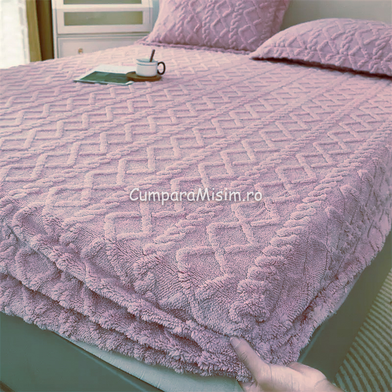 Poze Cearsaf cu elastic COCOLINO, 180x200x25cm, 2 fete de perne, Jojo Home, model Tricotat, Lila cumparamisim.ro