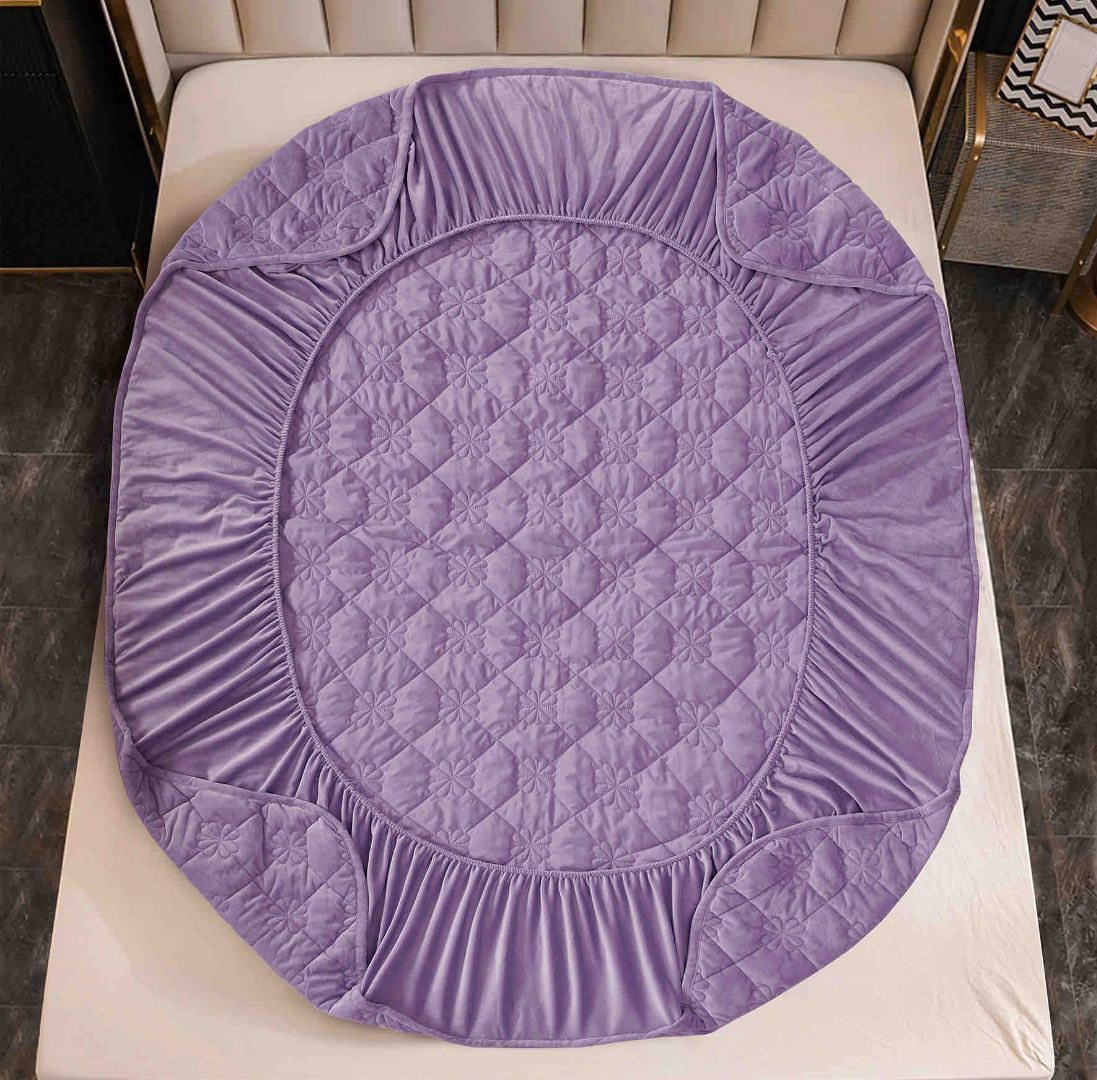 Poze Husã matlasatã tip topper din catifea, 140x200cm + 2 fete de perna 50x70cm, Lila cumparamisim.ro