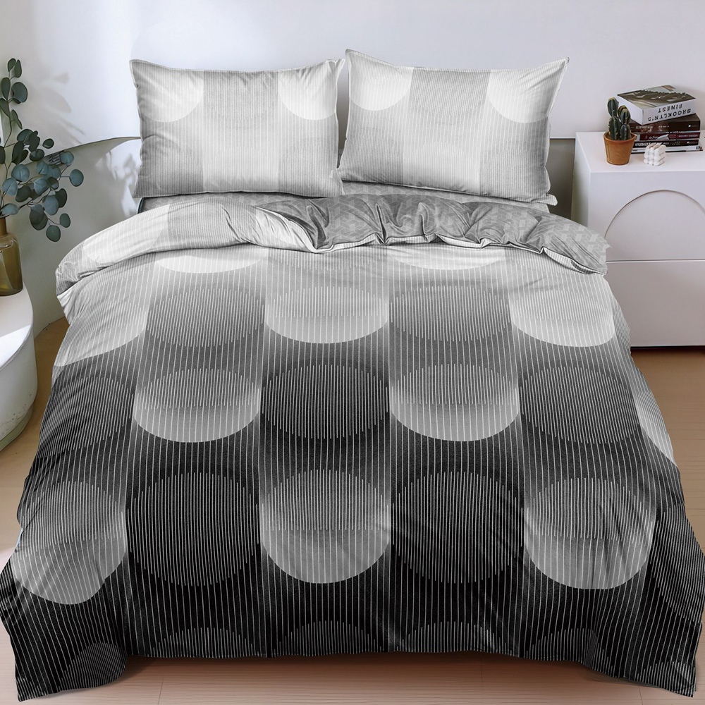 Poze Lenjerie pat dublu, bumbac satinat, cearsaf clasic, 4 piese, Gri, abstract cumparamisim.ro