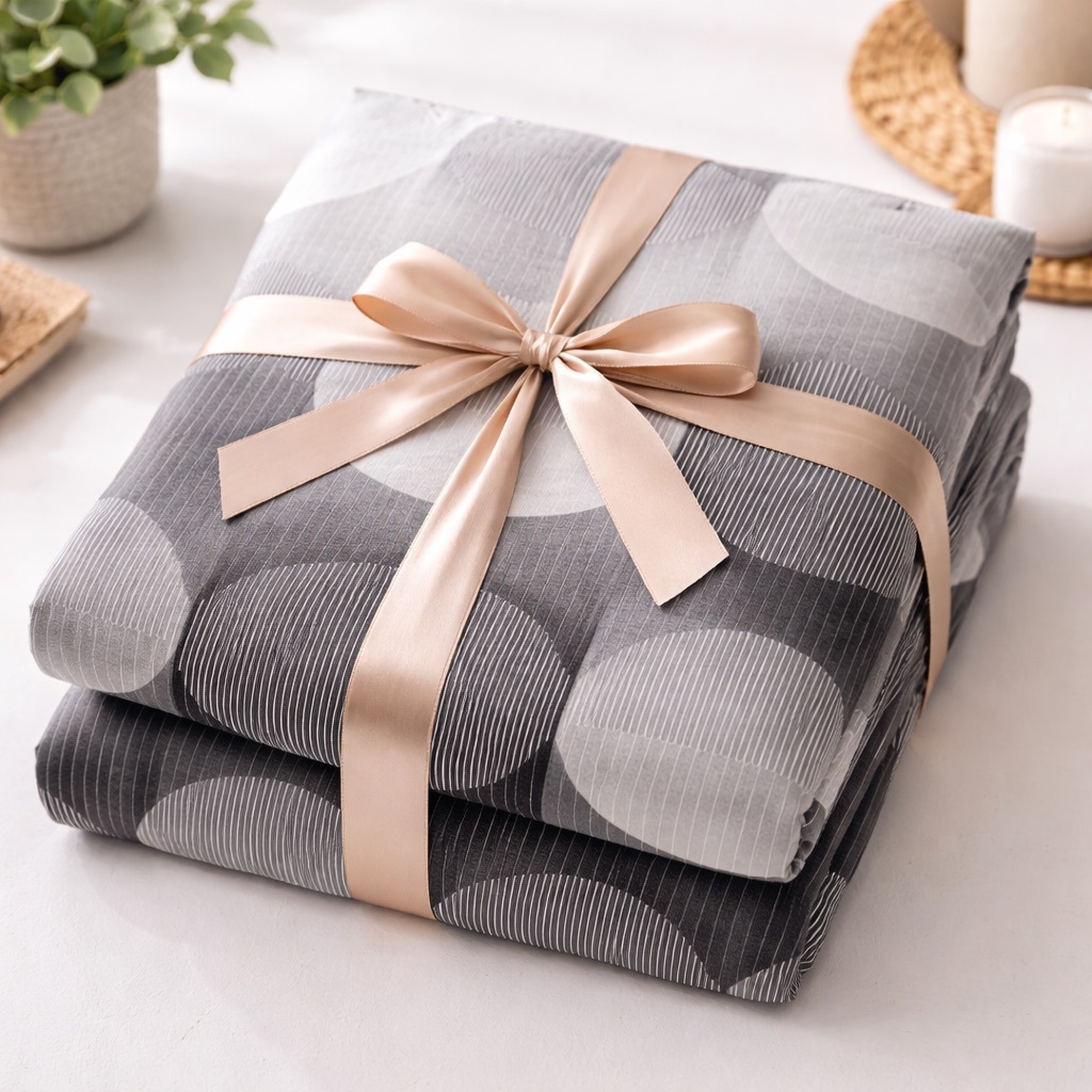 Poze Lenjerie pat dublu cu Elastic, bumbac satinat, Gri, abastract cumparamisim.ro