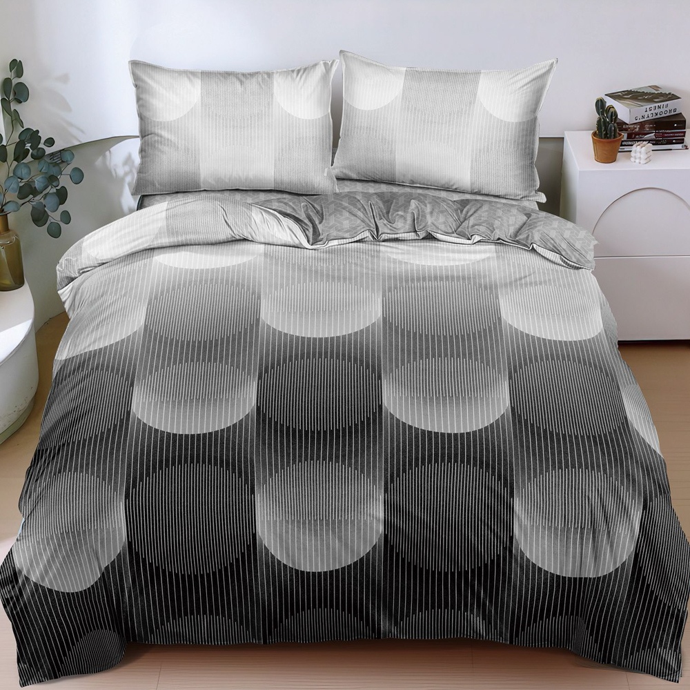 Poze Lenjerie pat dublu cu Elastic, bumbac satinat, Gri, abastract cumparamisim.ro