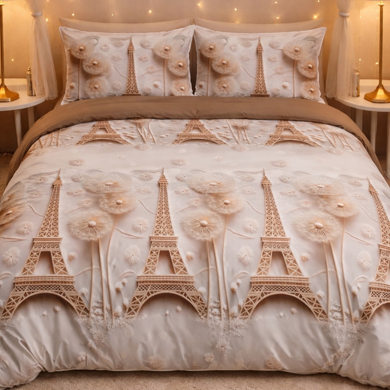 Poze Lenjerie pat dublu, bumbac satinat, cearsaf clasic, 4 piese, Gri, Paris cumparamisim.ro