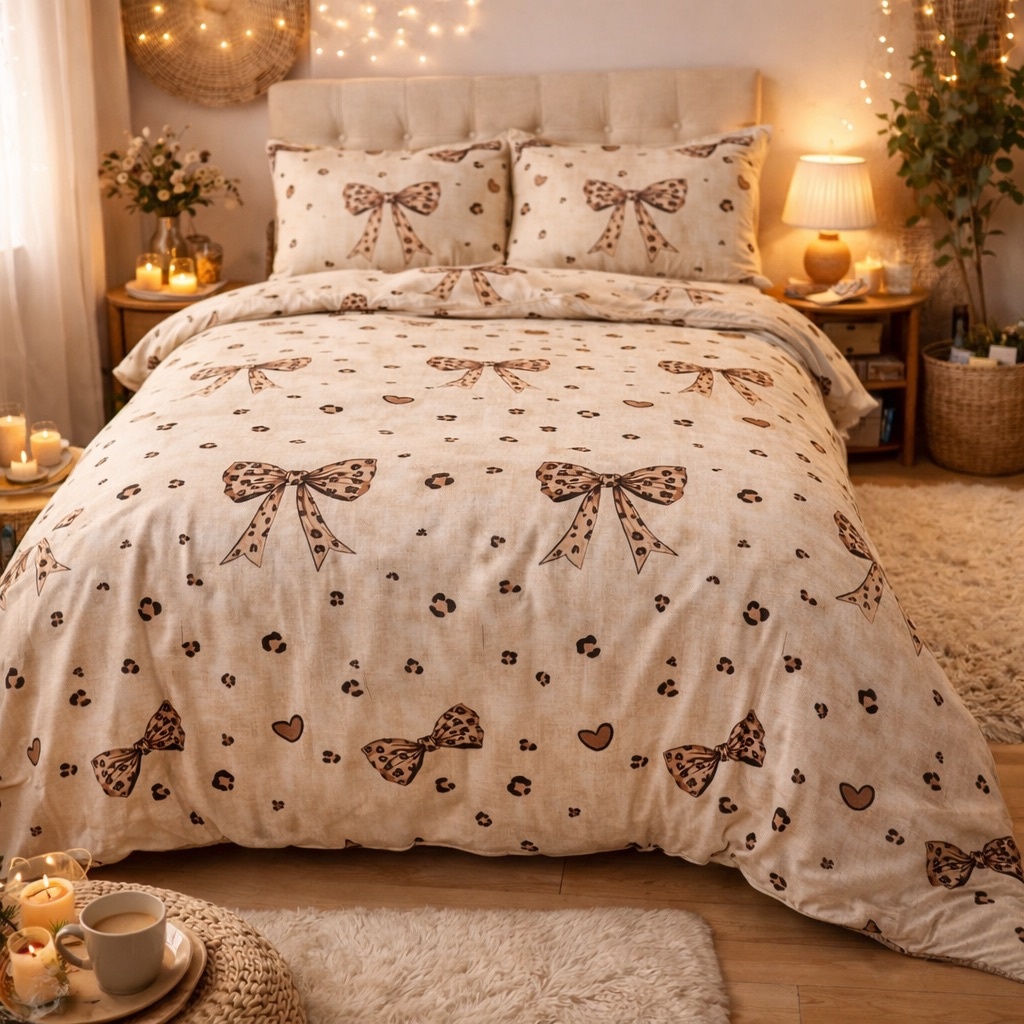 Poze Lenjerie pat dublu, bumbac satinat, cearsaf clasic, 4 piese, Bej, fundite cumparamisim.ro