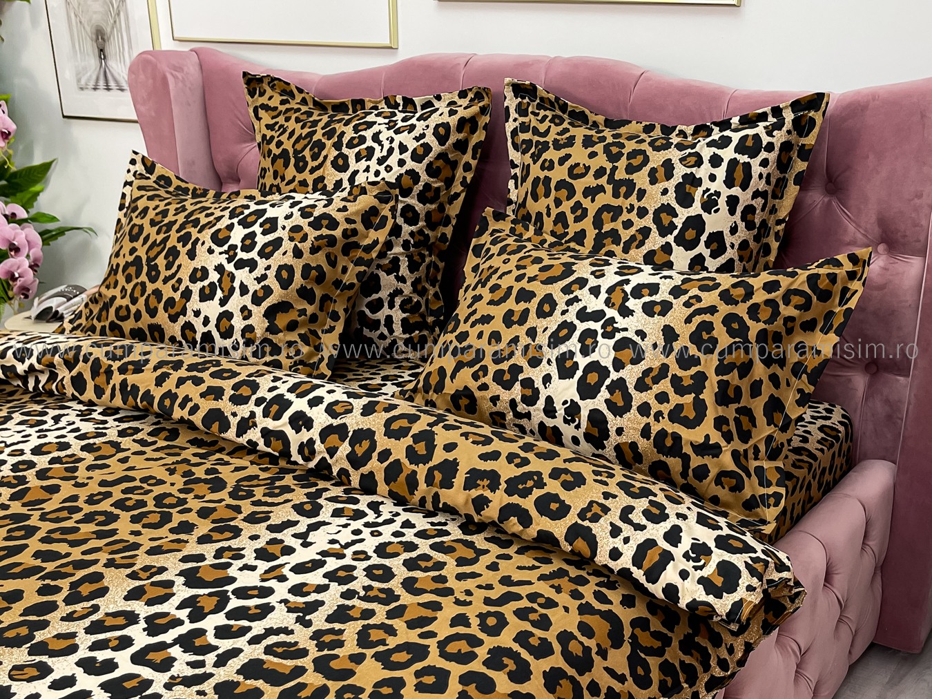 Poze Lenjerie pat dublu,  FINET, 6 piese, Jojo Home, Maro-Multicolor, animal print cumparamisim.ro