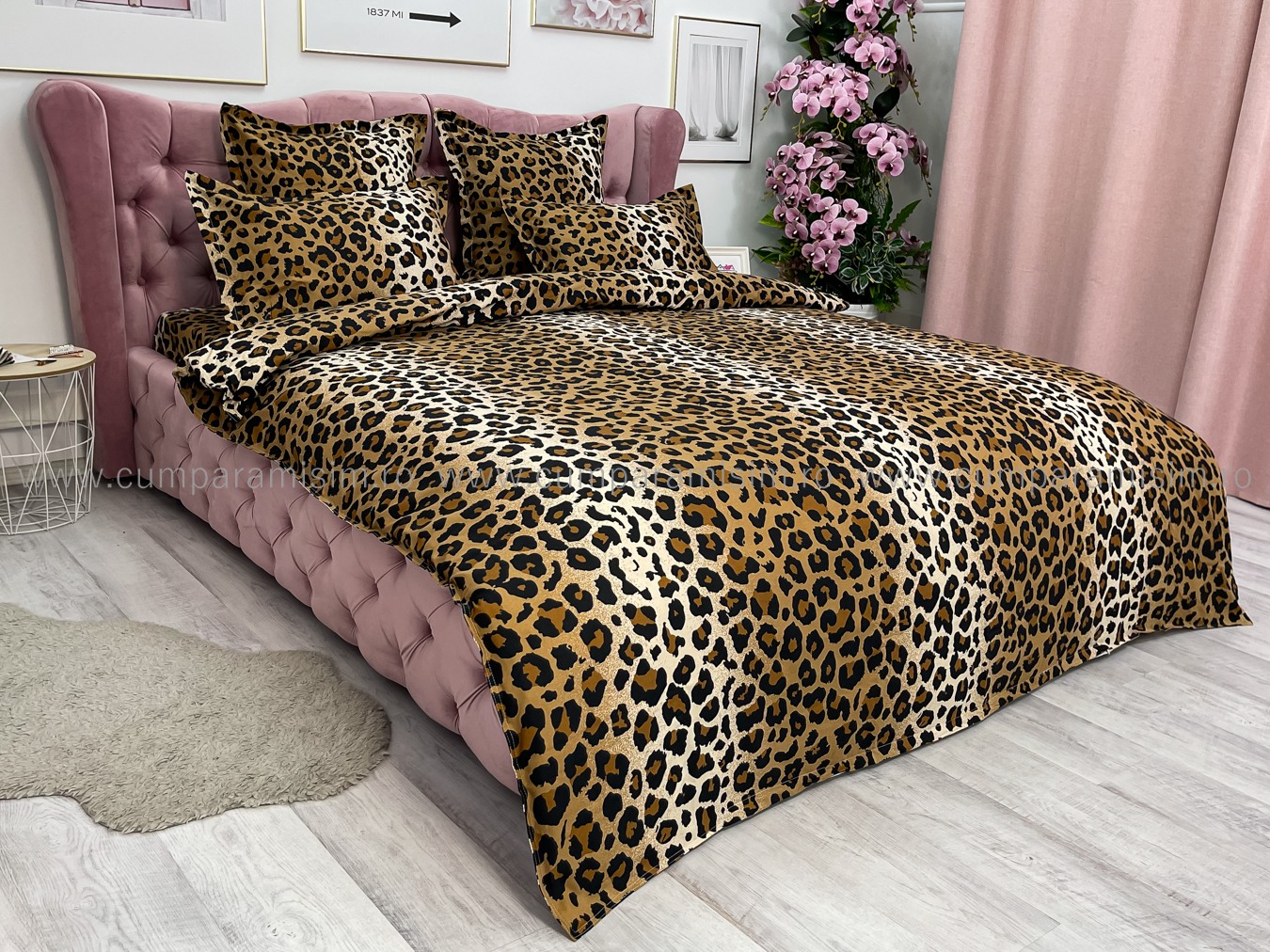 Poze Lenjerie pat dublu,  FINET, 6 piese, Jojo Home, Maro-Multicolor, animal print cumparamisim.ro