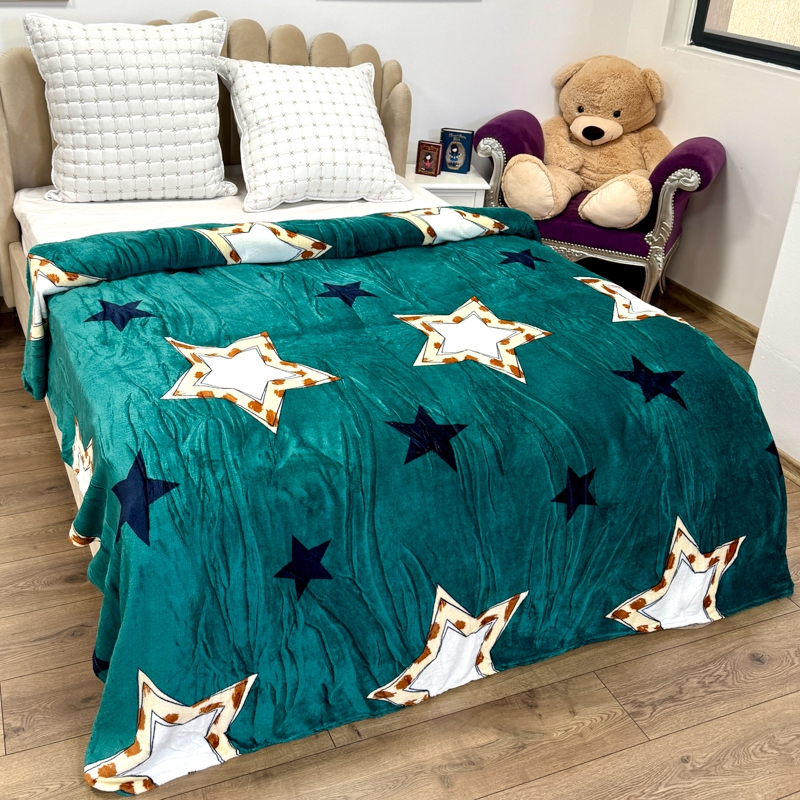 Poze Patura pufoasa cocolino 200x230cm, 240g/mp, Verde, Stelute cumparamisim.ro