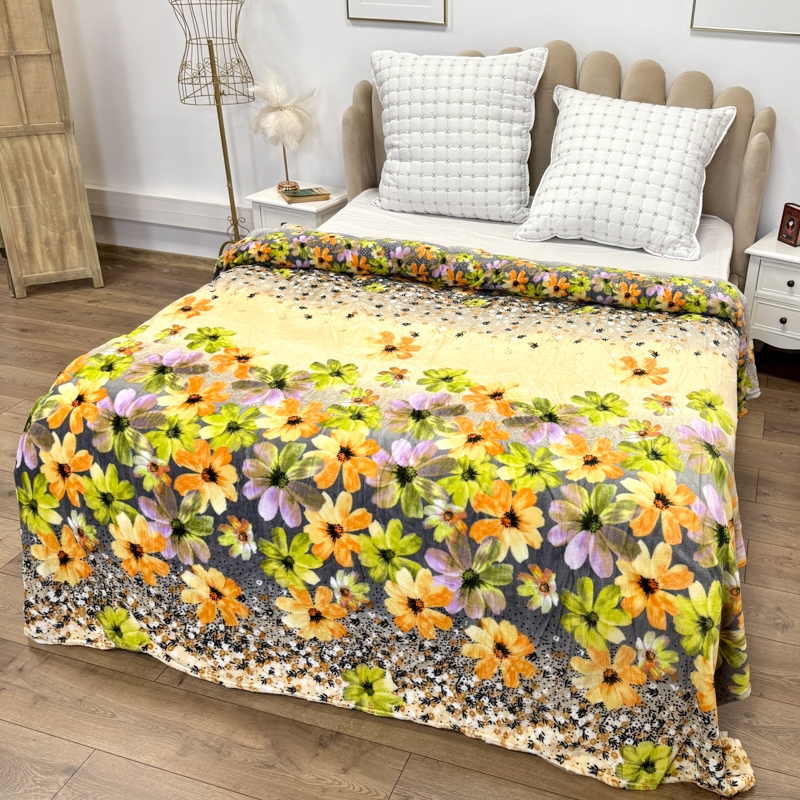 Poze Patura pufoasa cocolino 200x230cm, 240g/mp, Crem, Floricele Verzi cumparamisim.ro