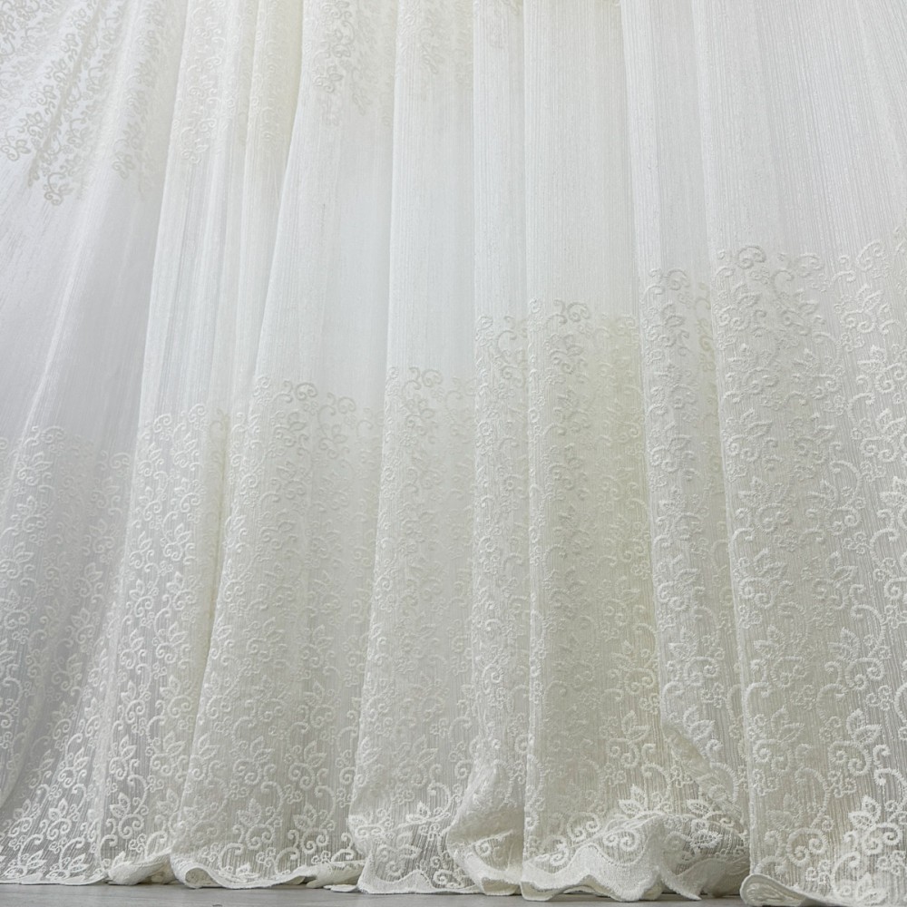Perdea Florice tip IN cu Broderie, Ivoire, 140cm latime x 260cm inaltime, cu rejansa pt bara – imagine 3