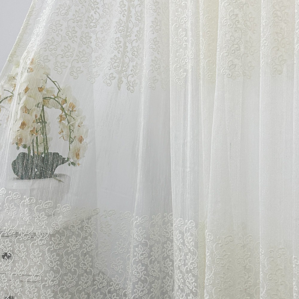 Perdea Florice tip IN cu Broderie, Ivoire, 140cm latime x 260cm inaltime, cu rejansa pt bara – imagine 5