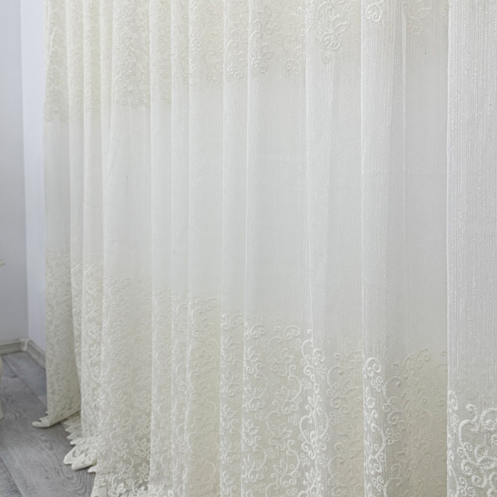 Perdea Florice tip IN cu Broderie, Ivoire, 140cm latime x 260cm inaltime, cu rejansa pt bara – imagine 6