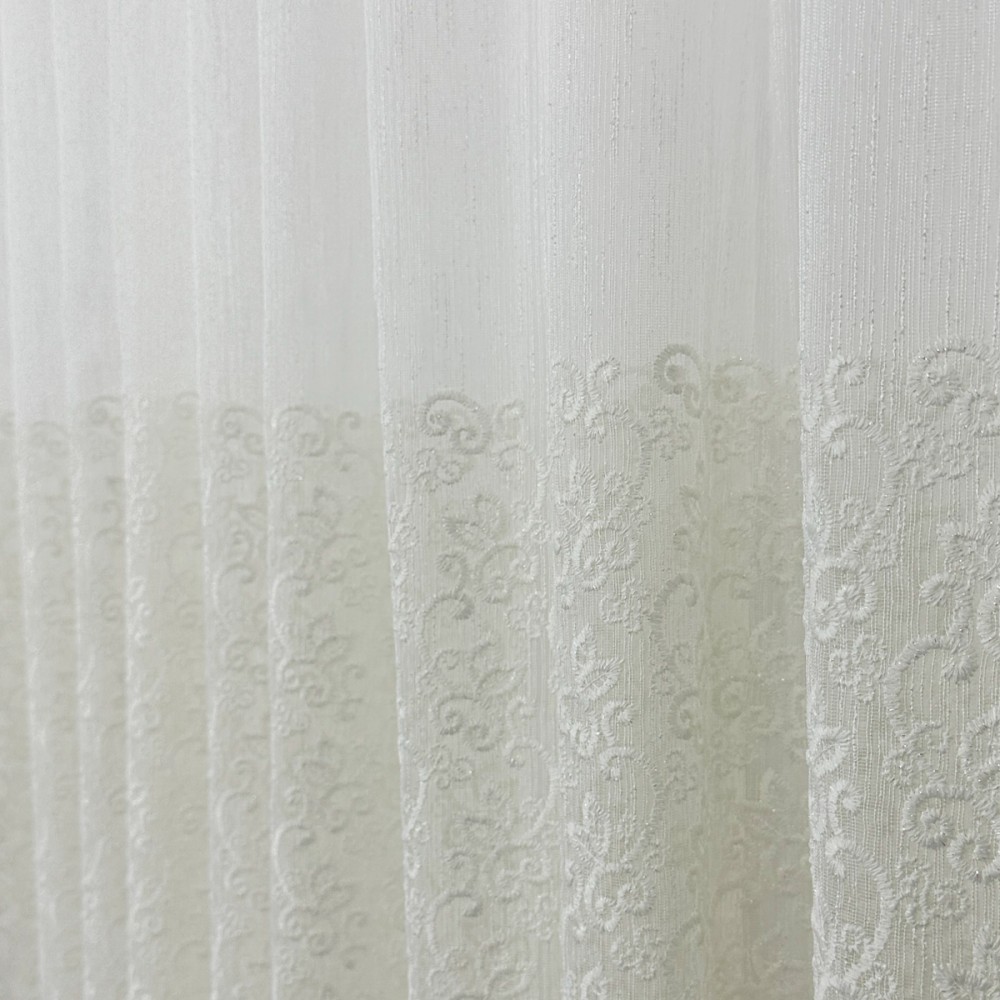 Perdea Florice tip IN cu Broderie, Ivoire, 140cm latime x 260cm inaltime, cu rejansa pt bara – imagine 7