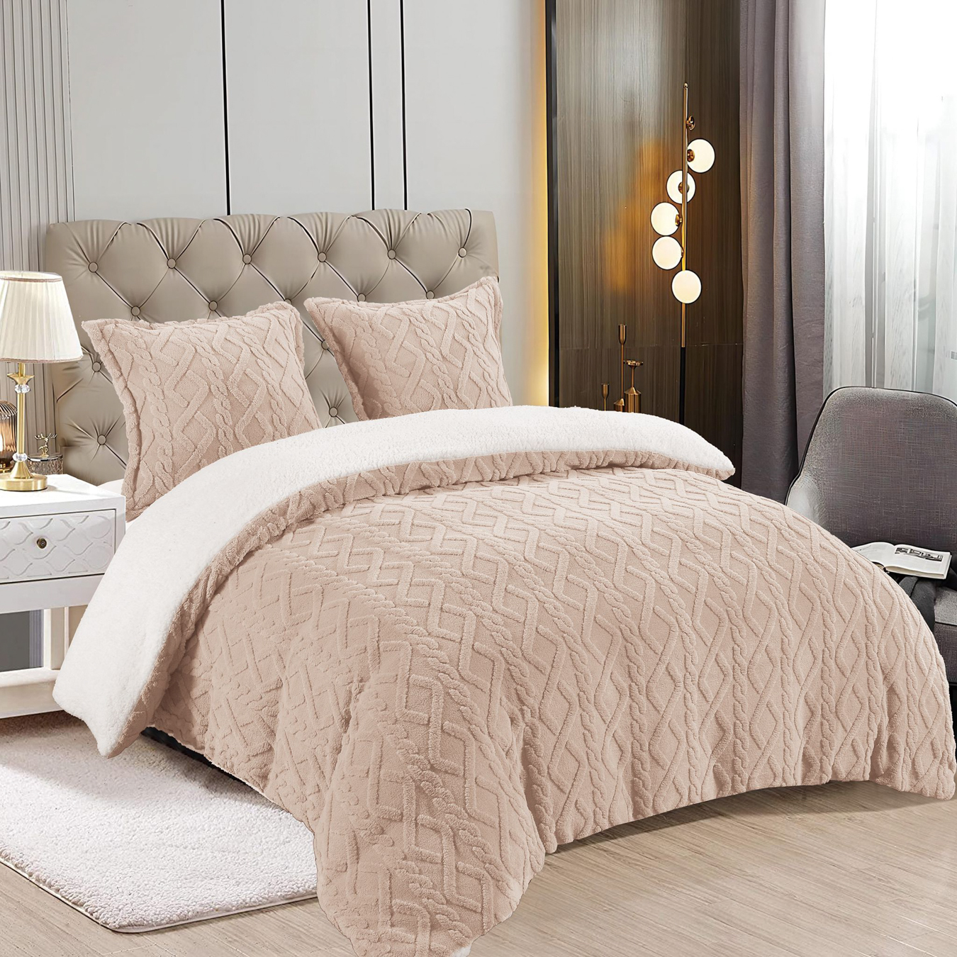 Pilota CoCoLiNo Sherpa tip Tricotaj cu blanita, matlasata, 200x230cm, bej deschis - imagine 3