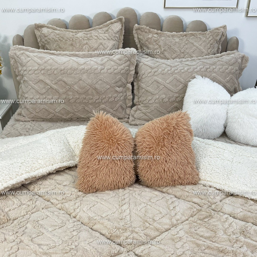 Pilota CoCoLiNo Sherpa tip Tricotaj cu blanita, matlasata, 200x230cm, bej deschis - imagine 5
