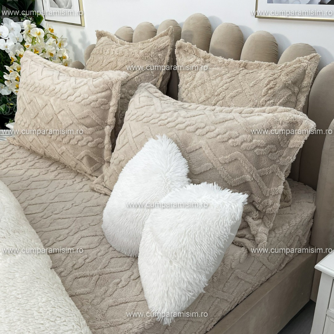 Pilota CoCoLiNo Sherpa tip Tricotaj cu blanita, matlasata, 200x230cm, bej deschis - imagine 6
