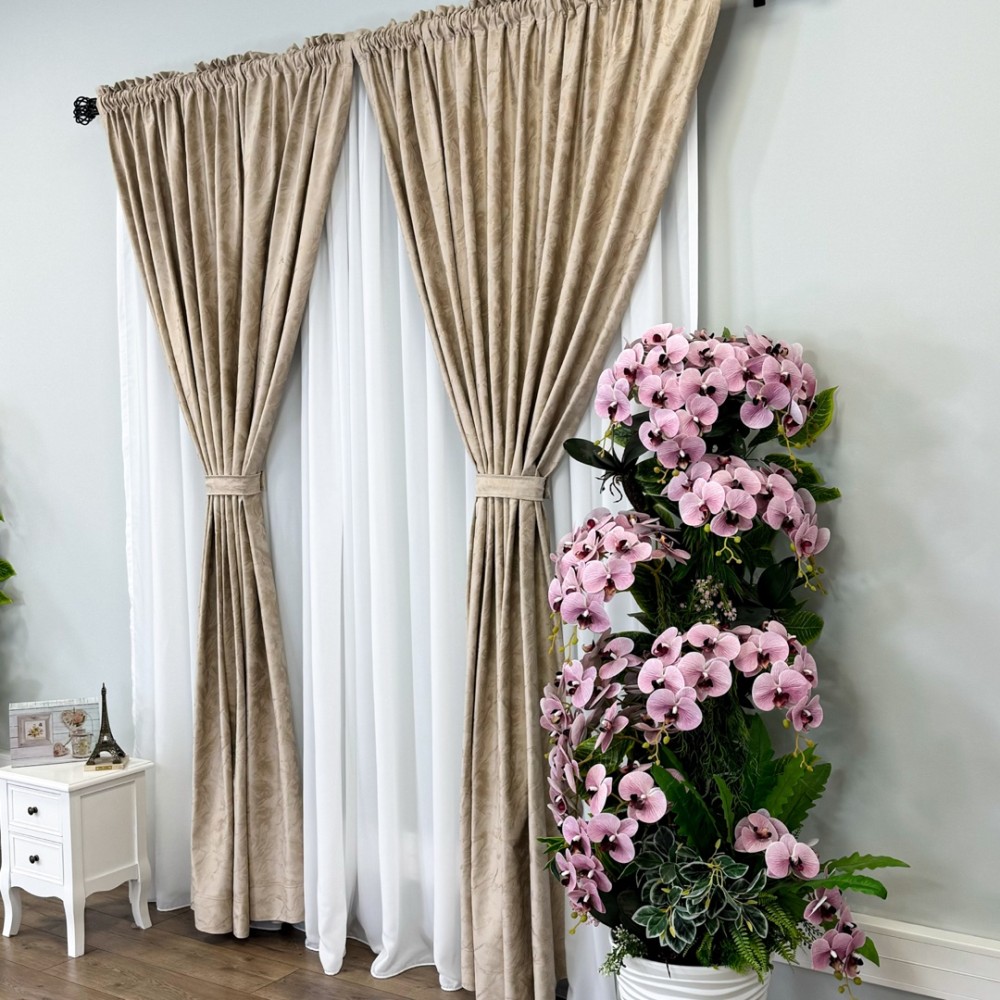 Draperie Catifea MYKONOS cu valuri rafinate aurii, 140cm latime x 260cm inaltime, cu TIV LAT, Bej - V3 – imagine 4