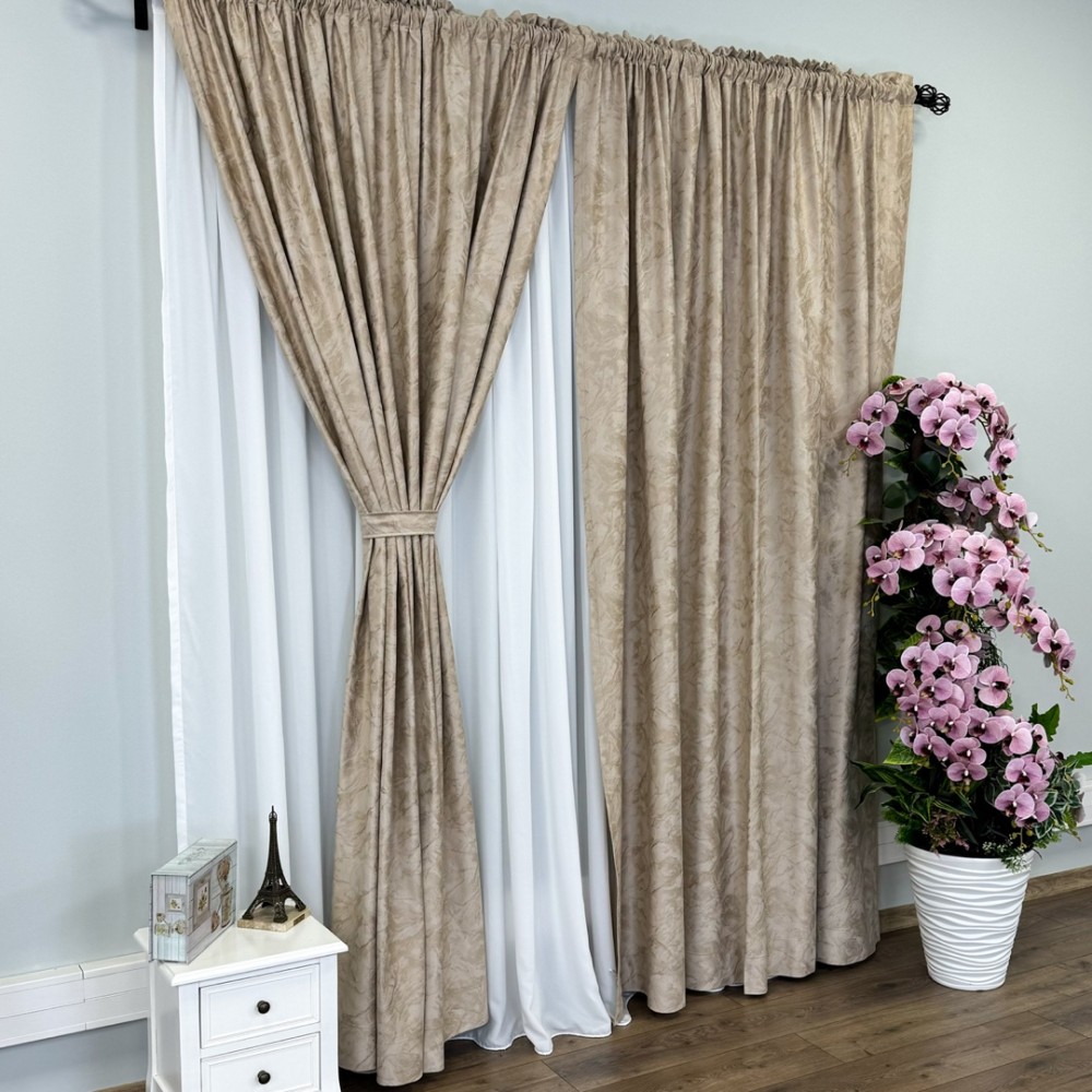 Draperie Catifea MYKONOS cu valuri rafinate aurii, 140cm latime x 260cm inaltime, cu TIV LAT, Bej - V3 – imagine 5