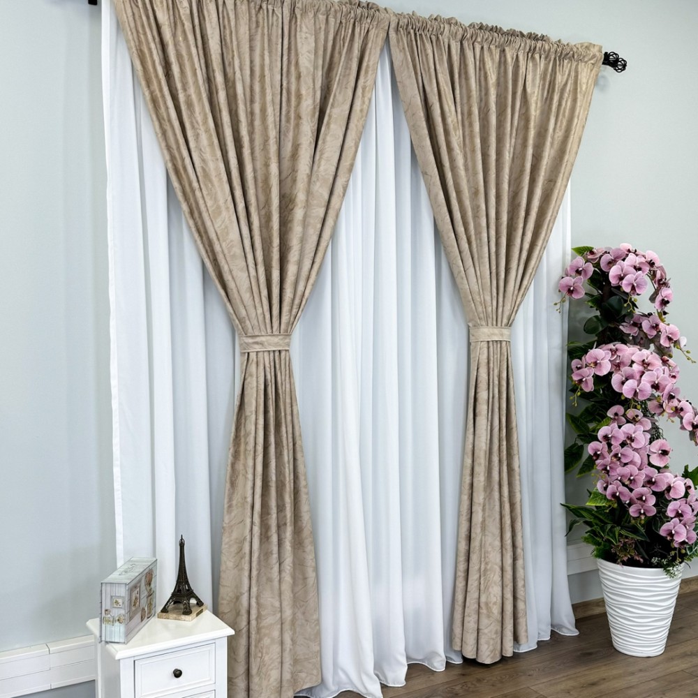 Draperie Catifea MYKONOS cu valuri rafinate aurii, 140cm latime x 260cm inaltime, cu TIV LAT, Bej - V3 – imagine 6