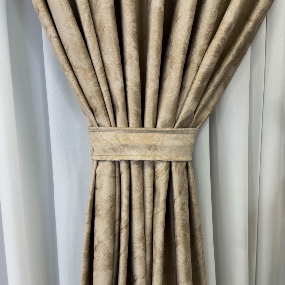 Draperie Catifea MYKONOS cu valuri rafinate aurii, 140cm latime x 260cm inaltime, cu TIV LAT, Bej - V3 – imagine 7