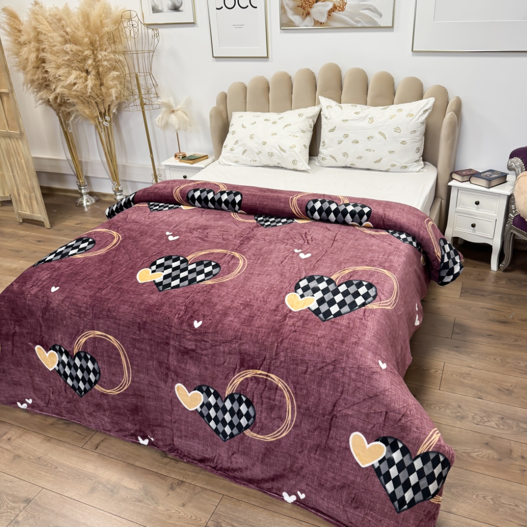 Patura Pufoasa CoCoLiNo (Fleece), 200x230cm, 240gr/m, Violet, Inimioare - Rasfatul Perfect pentru Serile Racoroase - view 2