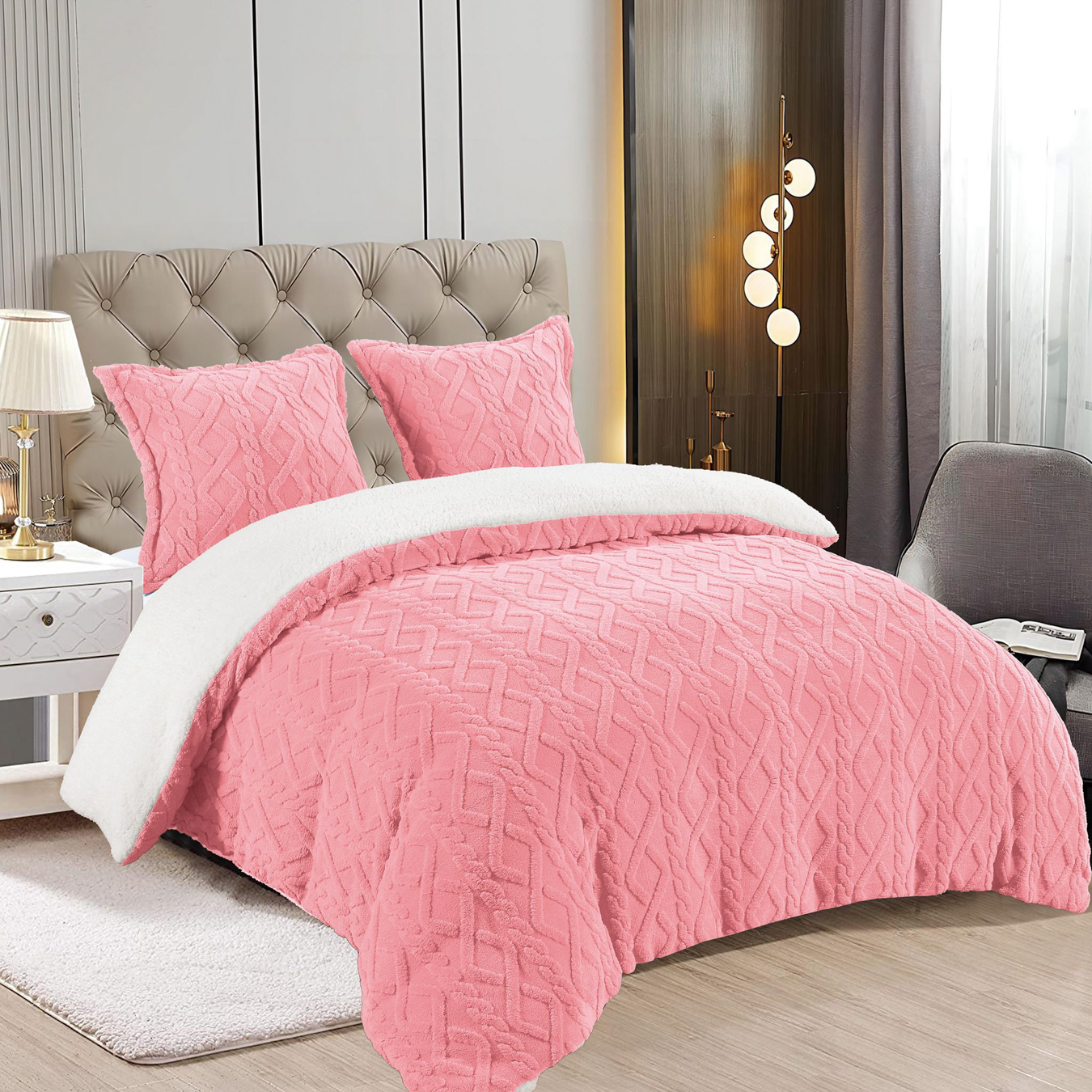 Pilota CoCoLiNo Sherpa tip Tricotaj cu blanita, matlasata, 200x230cm, roz - imagine 3