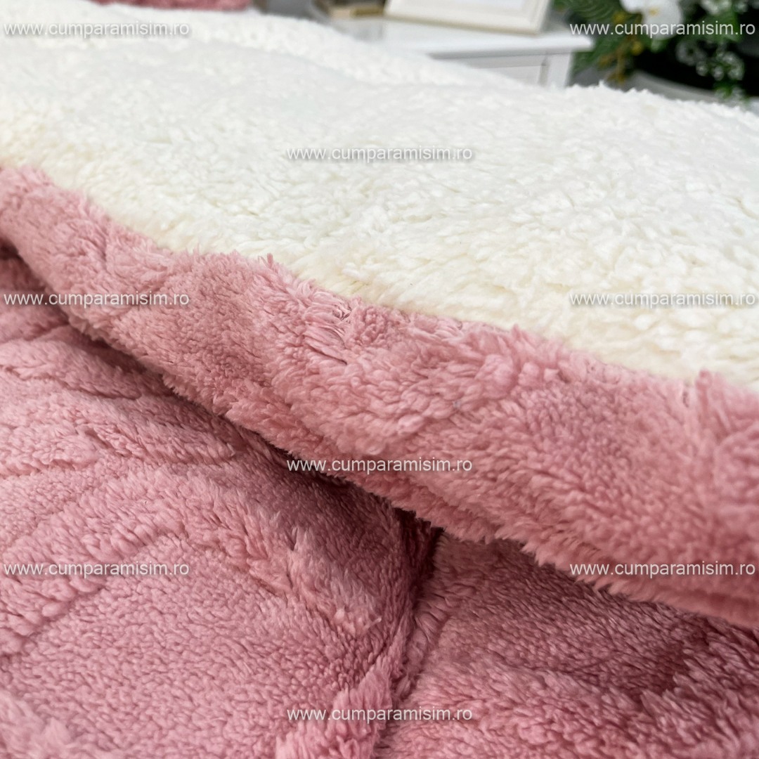 Pilota CoCoLiNo Sherpa tip Tricotaj cu blanita, matlasata, 200x230cm, roz - imagine 6