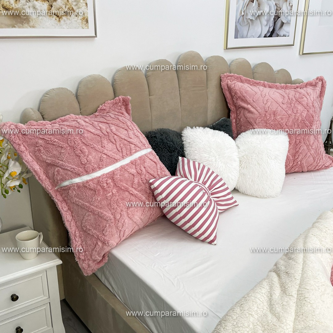 Pilota CoCoLiNo Sherpa tip Tricotaj cu blanita, matlasata, 200x230cm, roz - imagine 7