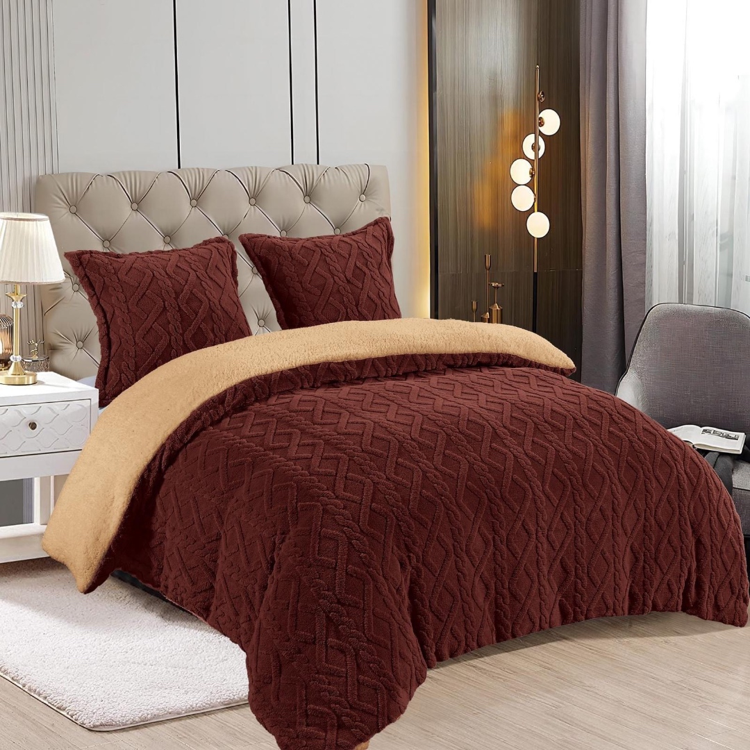 Pilota CoCoLiNo Sherpa tip Tricotaj cu blanita, matlasata, 200x230cm, Maro - imagine 2