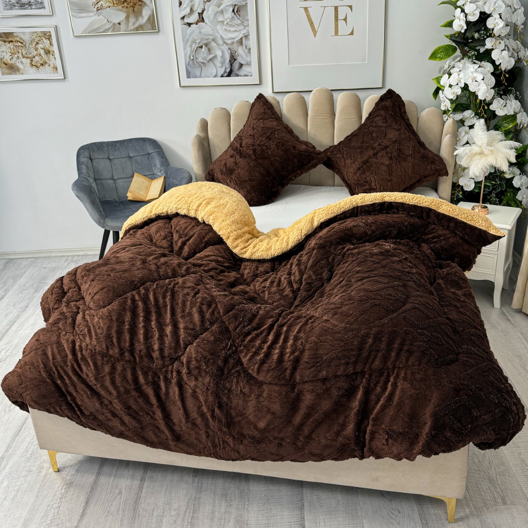 Pilota CoCoLiNo Sherpa tip Tricotaj cu blanita, matlasata, 200x230cm, Maro - imagine 3