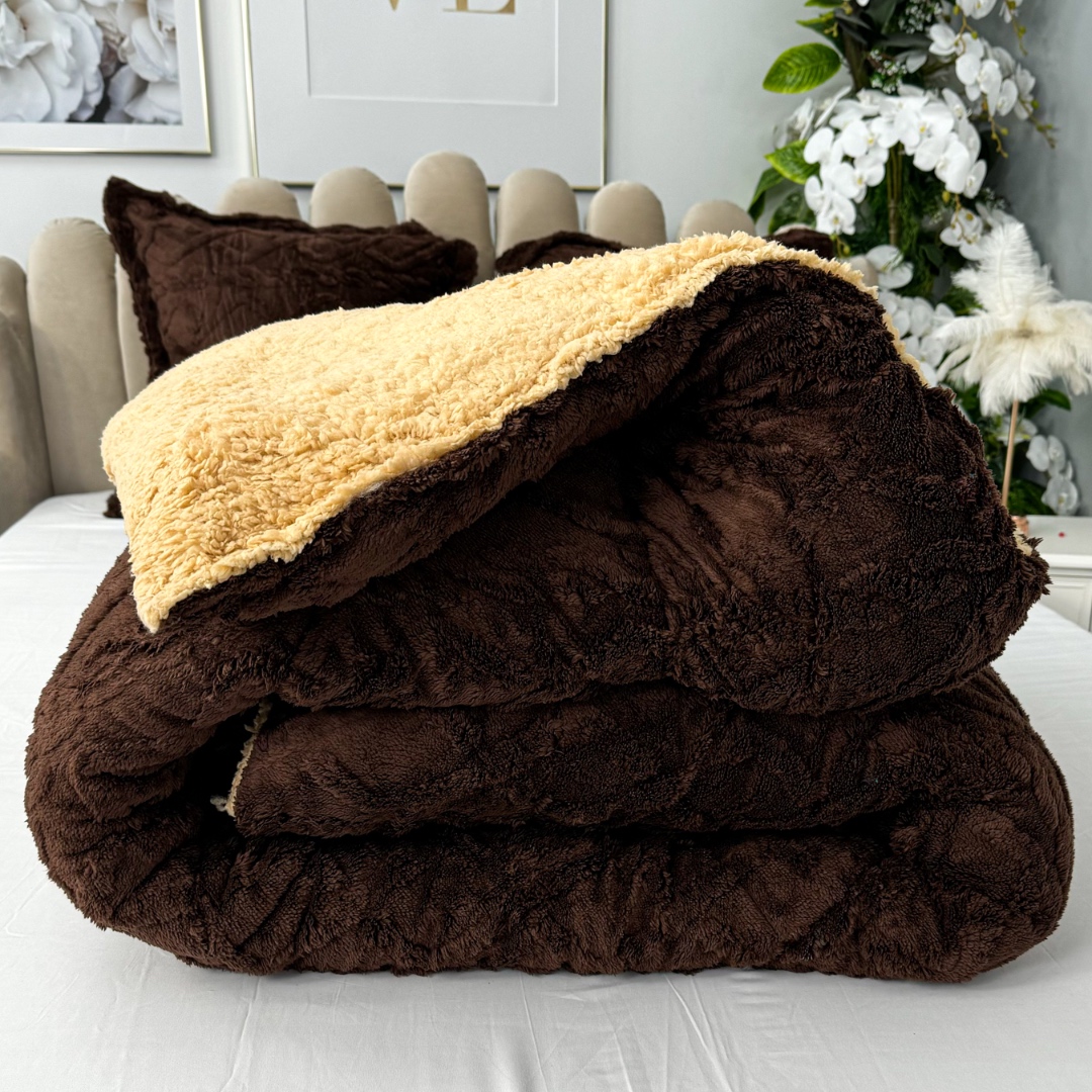 Pilota CoCoLiNo Sherpa tip Tricotaj cu blanita, matlasata, 200x230cm, Maro - imagine 4