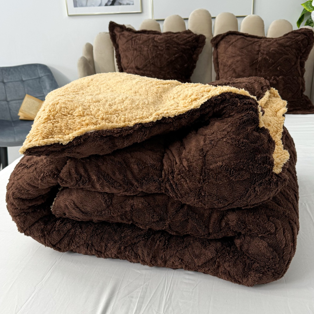 Pilota CoCoLiNo Sherpa tip Tricotaj cu blanita, matlasata, 200x230cm, Maro - imagine 5