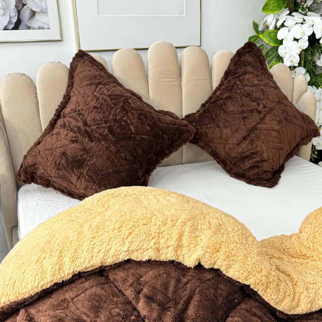 Pilota CoCoLiNo Sherpa tip Tricotaj cu blanita, matlasata, 200x230cm, Maro - imagine 6