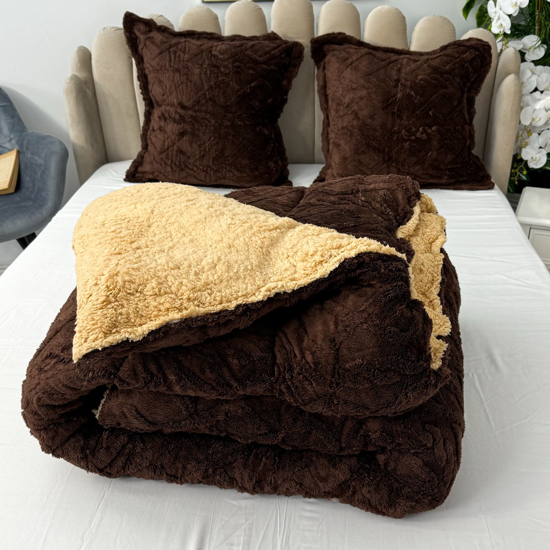 Pilota CoCoLiNo Sherpa tip Tricotaj cu blanita, matlasata, 200x230cm, Maro - imagine 7