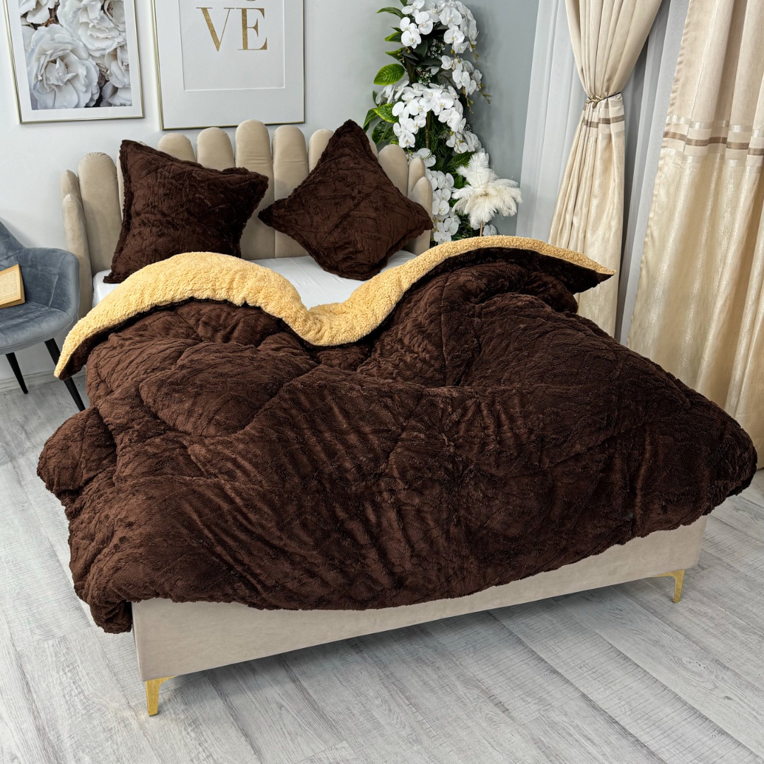 Pilota CoCoLiNo Sherpa tip Tricotaj cu blanita, matlasata, 200x230cm, Maro - imagine 8