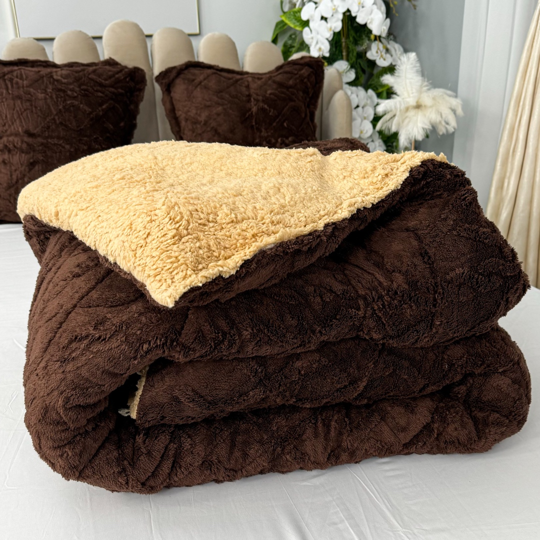 Pilota CoCoLiNo Sherpa tip Tricotaj cu blanita, matlasata, 200x230cm, Maro - imagine 10