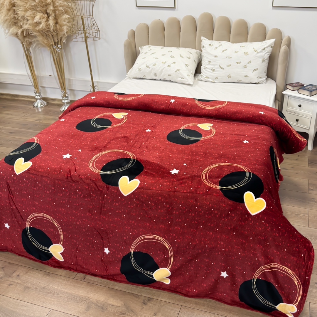 Patura Pufoasa CoCoLiNo (Fleece), 200x230cm, 240gr/mp, Visiniu, Inimioare - Rasfatul Perfect pentru Serile Racoroase - imagine 3